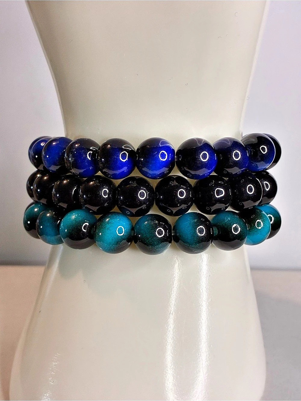 Glass Beaded Bracelet Stack in Black & Blue